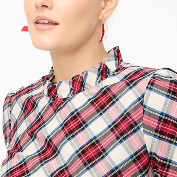 J. Crew Poplin Ruffleneck Top #BM029 Plaid Preppy Blouse NEW Summer Classic Chic - Picture 5 of 10